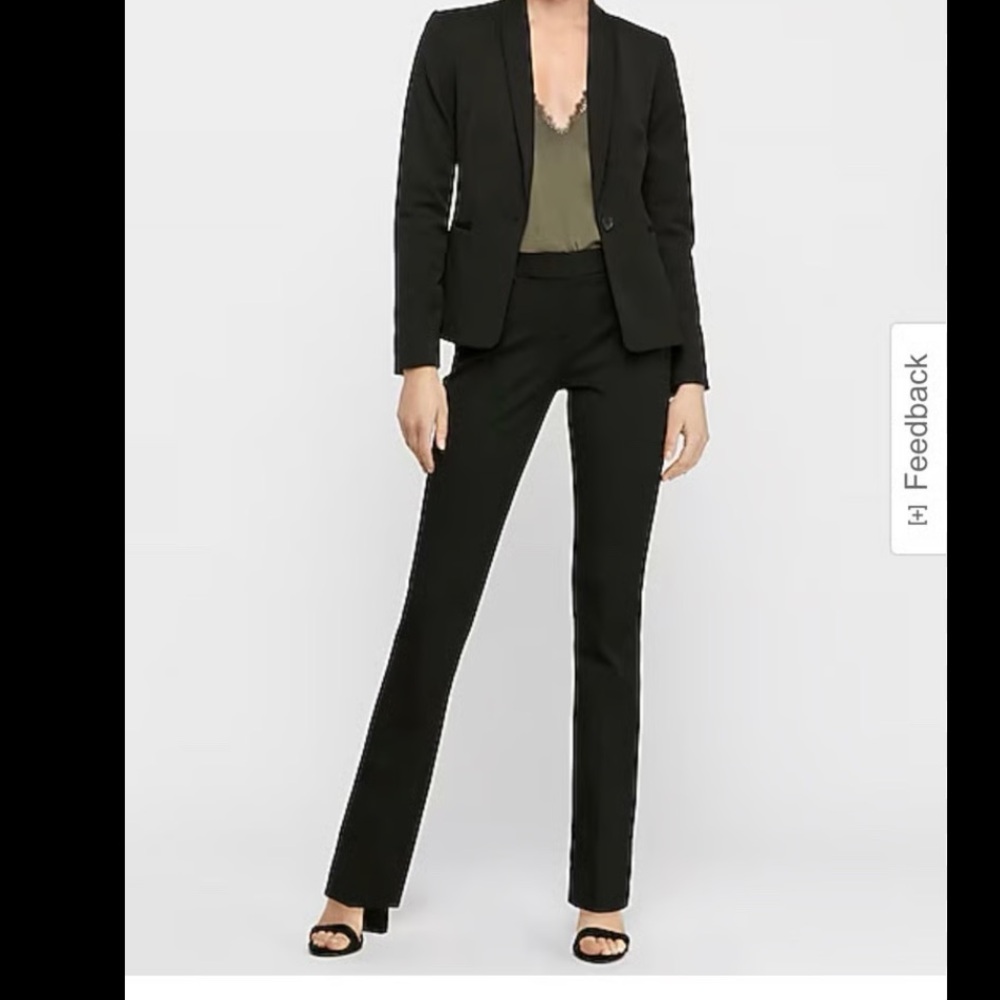 Express Black Boot Cut Dress Pants with Olive Top